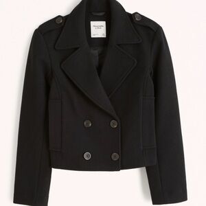 Abercrombie & Fitch Wool Blend Womens Double Breasted Cropped Pea Coat